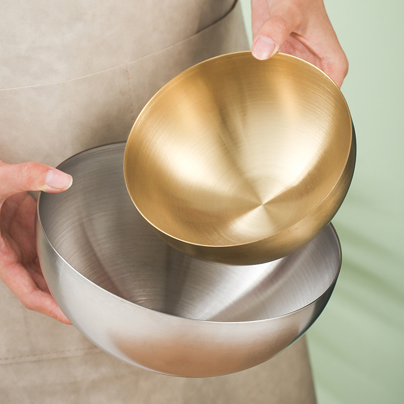 Korean-style cold noodle bowl, outdoor stainless steel single-layer golden mixed rice and noodle bowl, soup bowl, barbecue restaurant salad bowl Application Scenario
