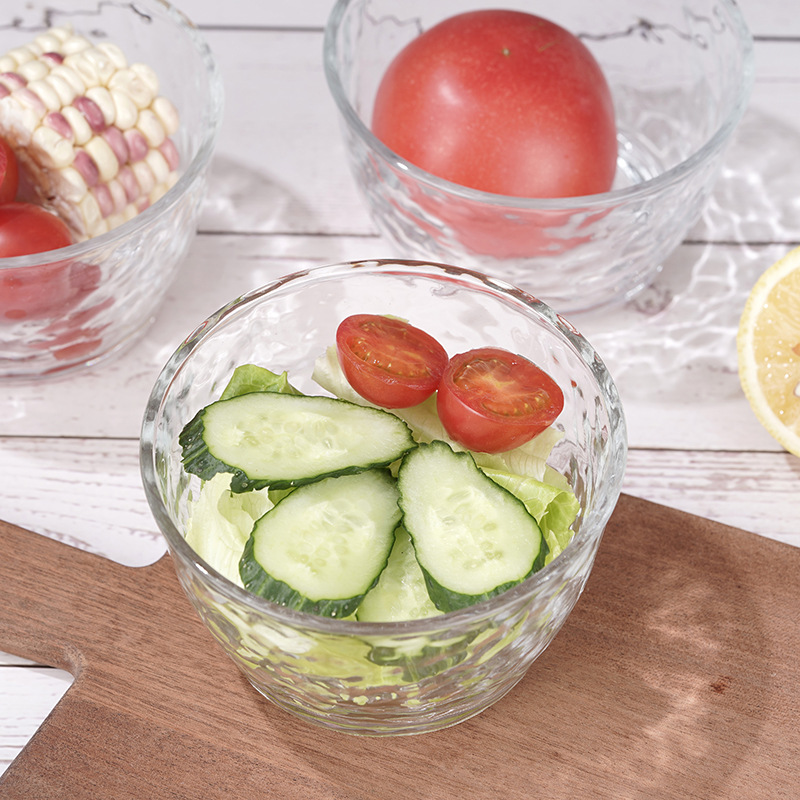 New high-quality hammer-patterned glass bowls, crystal salad bowl sets, store anniversary event gifts, sales gifts wholesale Application Scenario