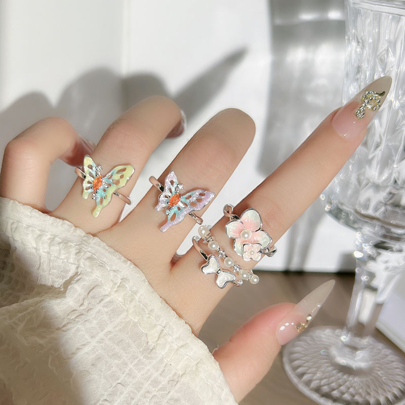 Sweet and elegant, gradient glazed butterfly flower open ring, a unique and fashionable design for women, versatile ring details Picture