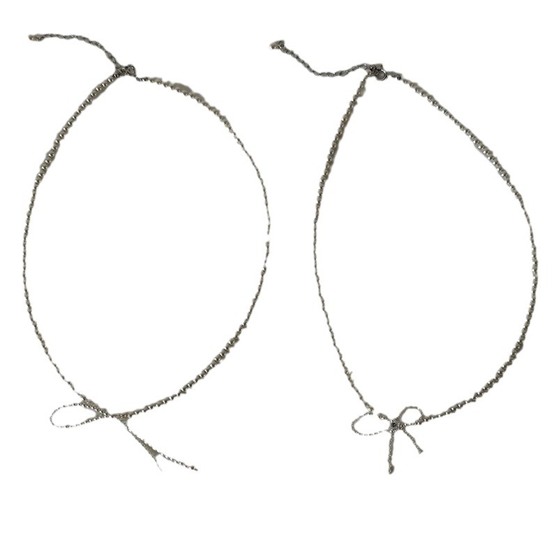 Super fairy zircon bow tassel necklace, a unique design for women, French retro style, versatile neckchain, collarbone chain Item Picture