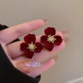 New Year red velvet long earrings for women, a bestseller in 2025, versatile and elegant stud earrings, as an accessory for engagement, wedding and New Year greetings Application Scenario