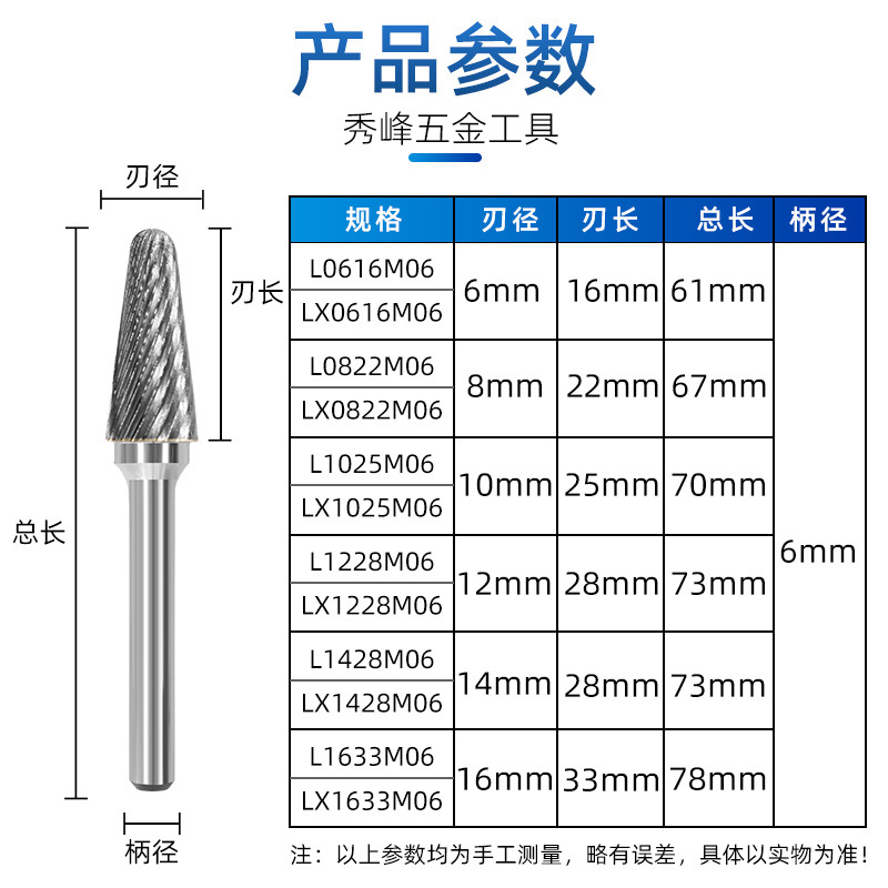 L-shaped tungsten steel grinding head, hard alloy rotary file, conical dome milling cutter, metal grinding and engraving single and double groove patterns details Picture