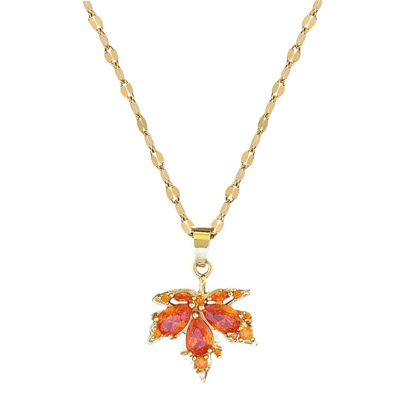 【 Titanium Steel 】 Maple Leaf Light Luxury Cross-border Banquet and Wedding Necklace, Versatile collarbone Chain for female Internet celebrities, Titanium steel chain Item Picture