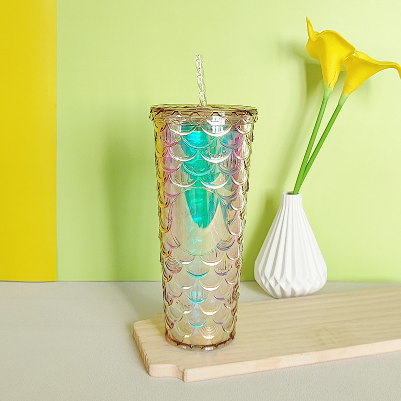 【 Processing and Customization 】 Wholesale of large-capacity fish-scale cups, double-layer heat-insulating plastic straw cups, and gradient drinking cups from manufacturers Specification drawing