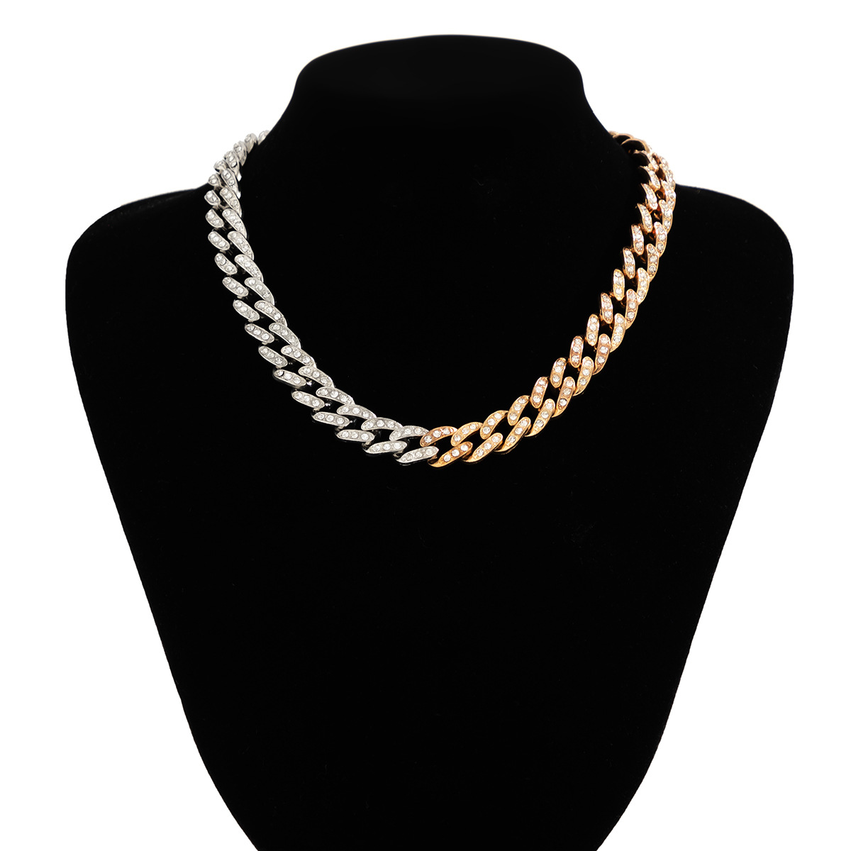 European and American cross-border accessories Hip-hop full diamond Cuban chain punk necklace thick chain neck chain niche necklace Item Picture
