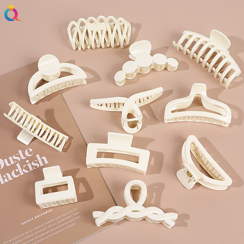 Wholesale of Qiyue Korean cream-colored hair clips, updo hair clips, sweet girl's coffee-colored shark hair clips at the back of the head full figure