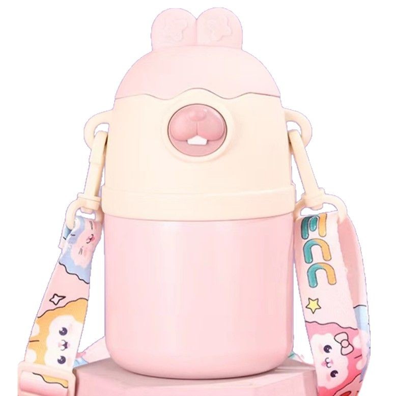Wholesale new 316 stainless steel children's insulated cups, outdoor water bottles, bucktoothed rabbit student shoulder strap insulated cups from the manufacturer Item Picture