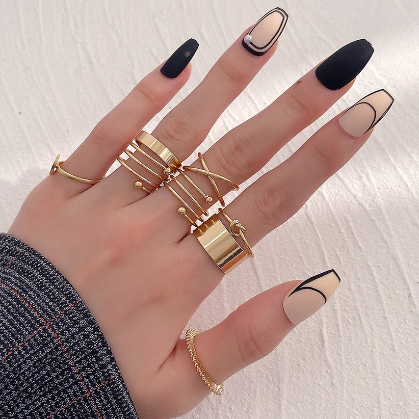 Cross-border European and American set ring for women, retro, fashionable and simple metal geometric plain ring set combination, Instagram trend details Picture