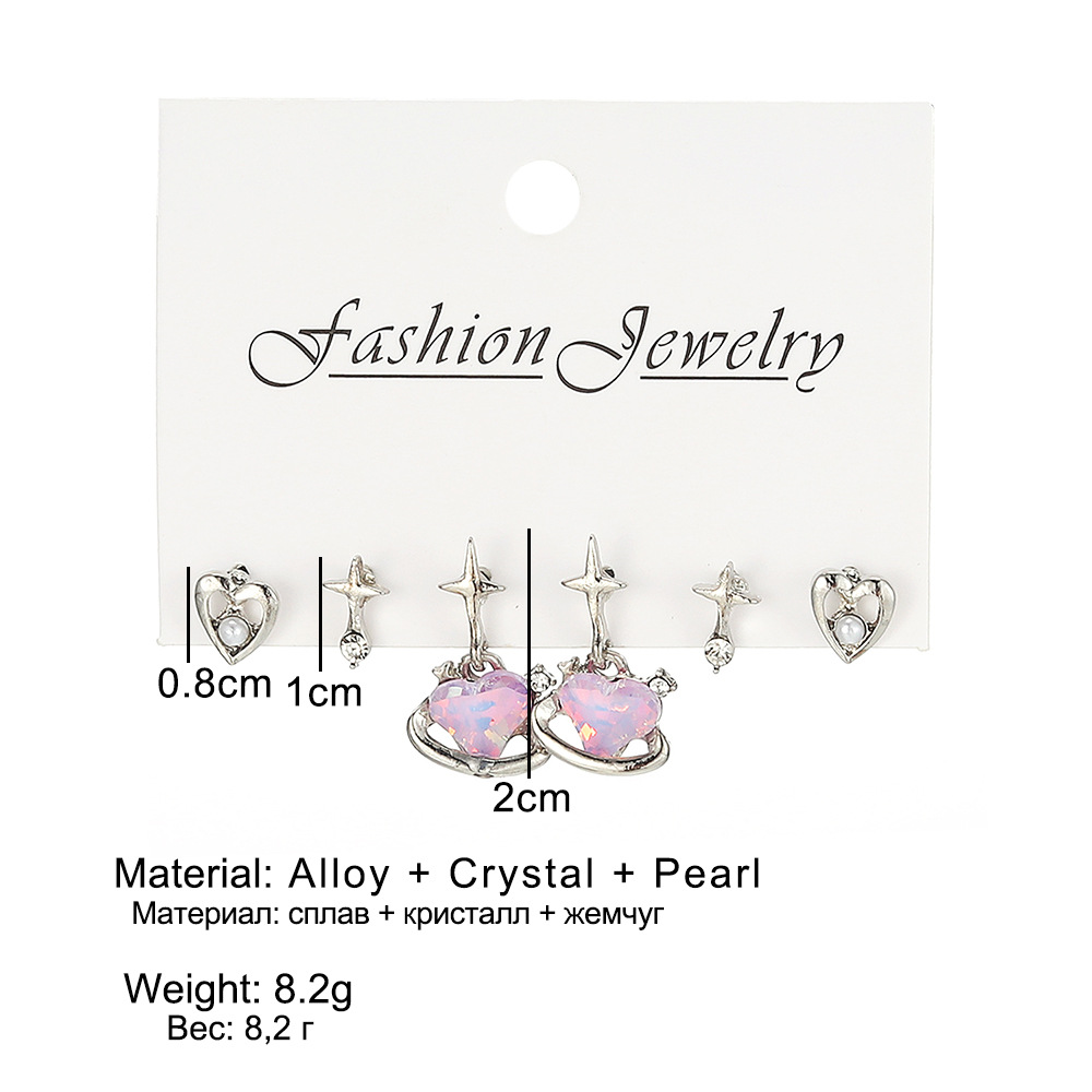 Fashionable commuting high-end earrings, pink heart-shaped star-shaped stud earrings, light luxury and versatile metal earrings and earrings details Picture