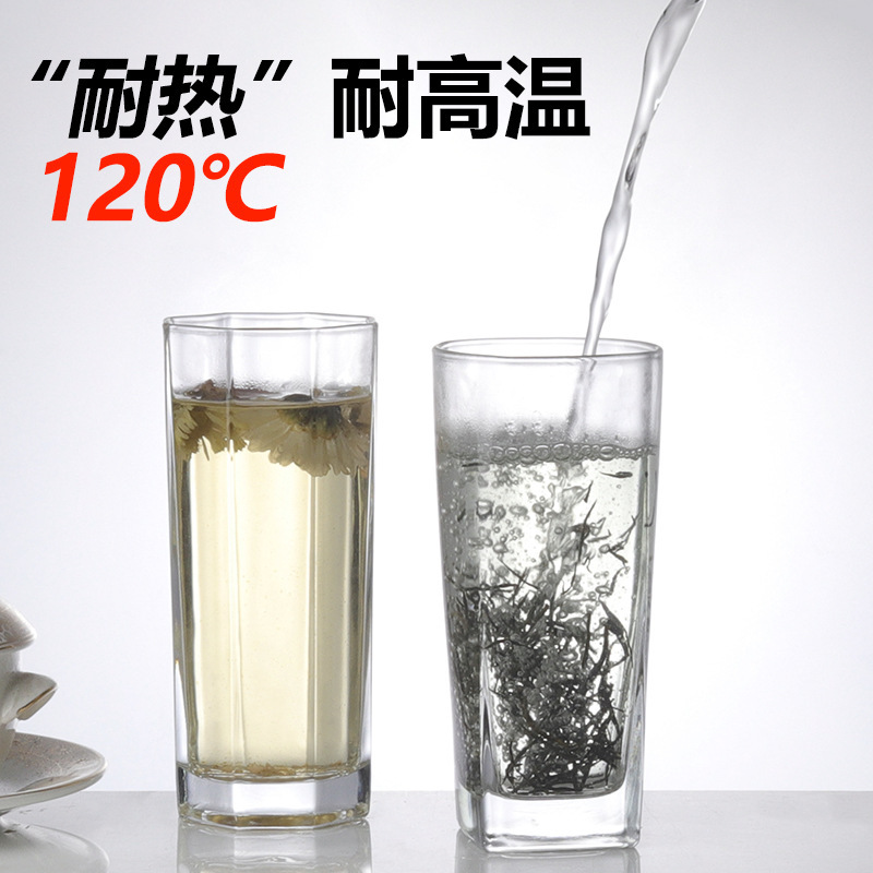 Household transparent tea cups, square glass cups, high-temperature resistant wholesale commercial octagonal water cups, light luxury and high-end dining cups Application Scenario