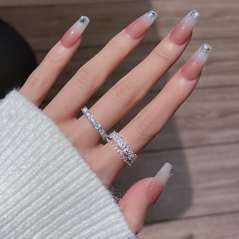 Zircon geometric double-layer open ring, a trendy and simple ring for women in an Instagram style, is a fashionable and stylish accessory with a unique personality and temperament Specification drawing
