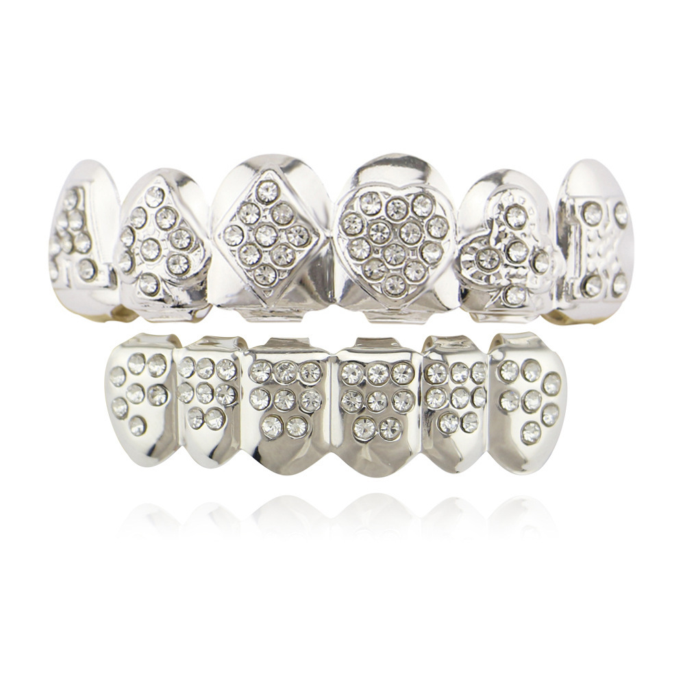 Cross-border playing cards are selling well in Europe and America. Hiphop decorative braces with real gold plating and diamond gold teeth grills details Picture
