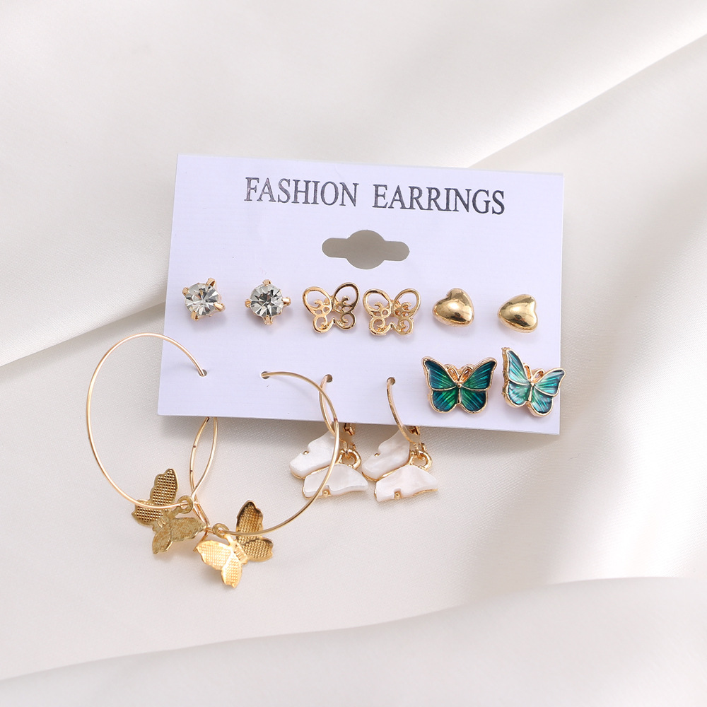 French retro gold ear ring set of 6 pieces, new European and American cross-border pearl-inlaid women's earrings Specification drawing