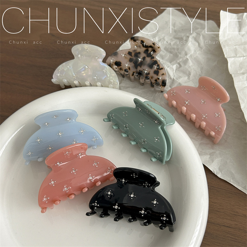 share beauty~ Acetate candy-colored grappling clips, exquisite diamond-encrusted fresh shark clips, elegant and small hair accessories details Picture