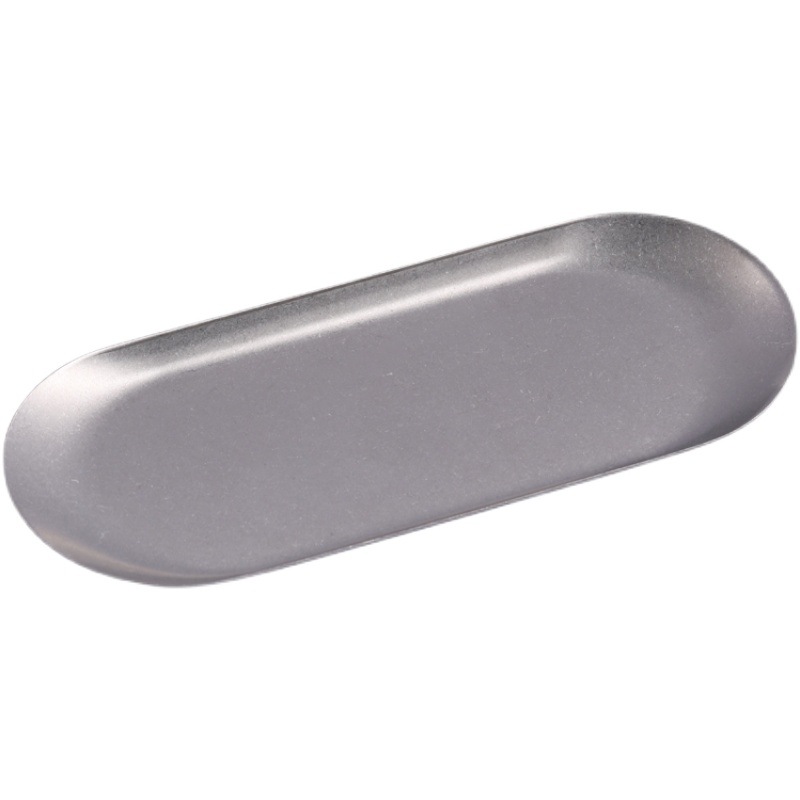 Japanese-style retro aged stainless steel snowflake grey oval plate, dessert restaurant tray, towel plate, accessory storage plate Item Picture