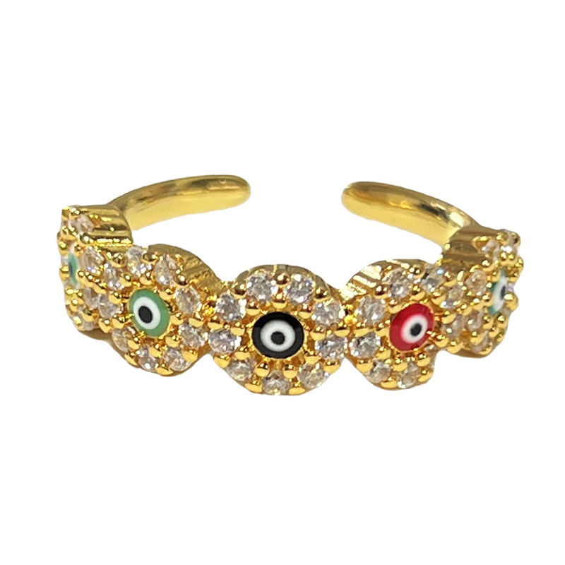 The antique Chinese trend style enamel hollowed-out fashionable geometric eye ring is adjustable, exuding a sense of high-end simplicity and versatility. It's a trendy ring Item Picture