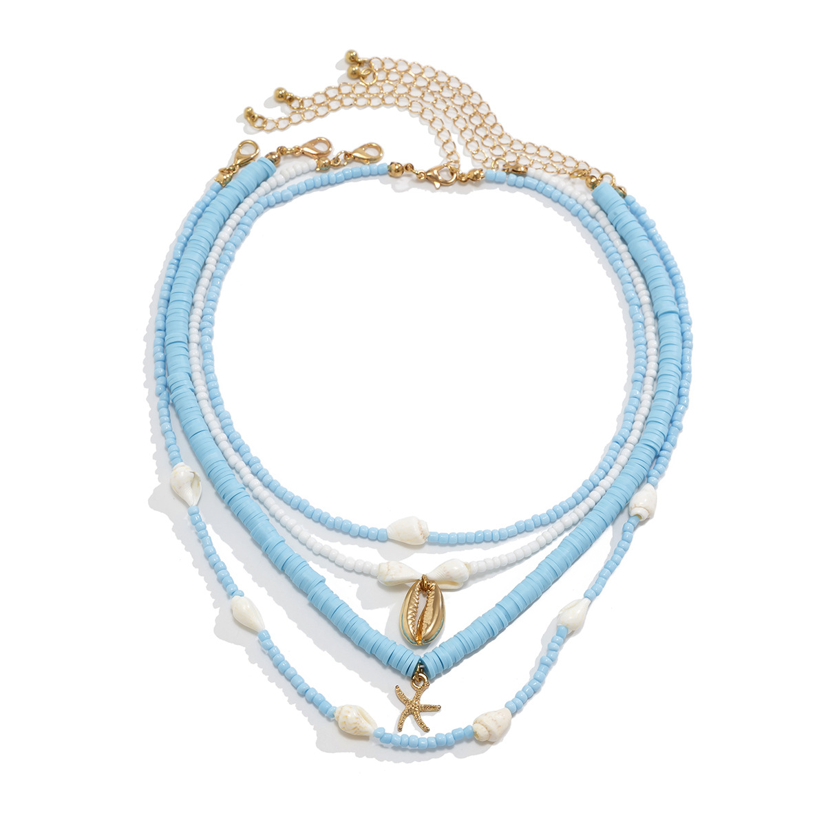 European and American cross-border jewelry, ins style beach shell pendant, multi-layer necklace, rice beads, soft clay beads, collarbone chain for women Item Picture