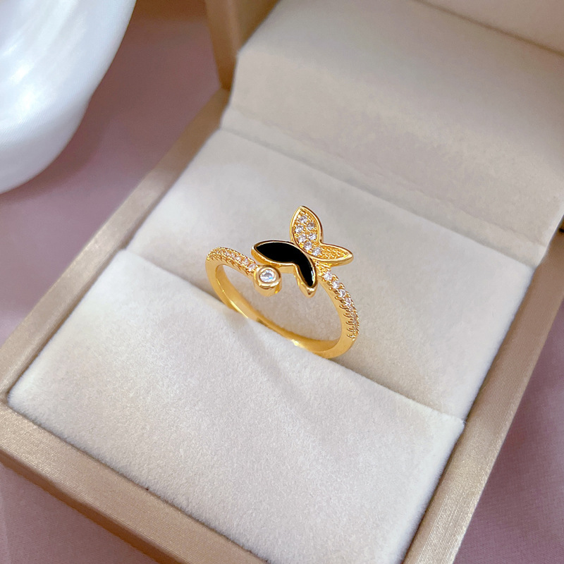【 Real Gold 】 Oil-dripping butterfly Full diamond ring with adjustable opening, simple Japanese-style bracelet, couple rings Specification drawing