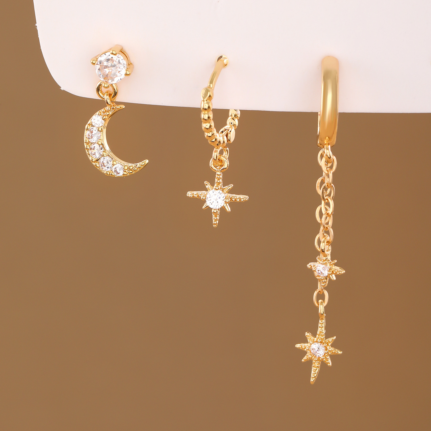 European and American cross-border Amazon Star and Moon ear stud, ear buckle, ear ring set, Zircon earrings, fashionable and light luxury earrings for women Application Scenario