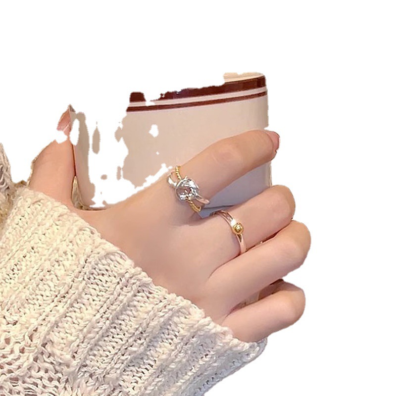 A fashionable and retro color-matched, exquisitely stacked ring with a high-end Korean vibe, a minimalist style on Instagram, and an open ring for women Item Picture