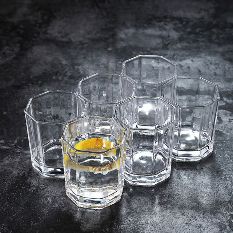 Wholesale of creative glass cup sets: Household transparent square cups, restaurant water cups, KTV beer tea cups, mouthwash cups Specification drawing