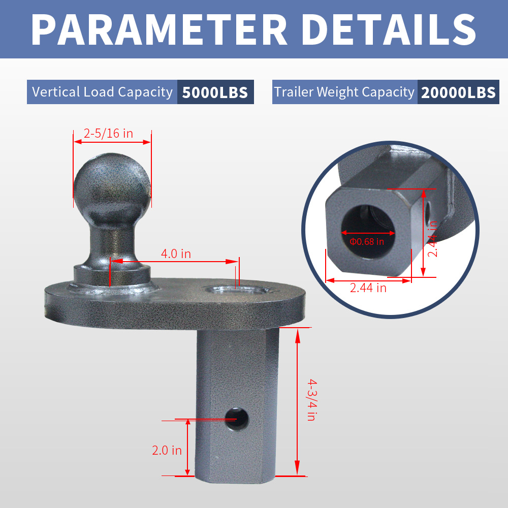 4 "Offset Trailer ball Heavy-duty trailer hook gooseneck ball extender 2-5/16 inch diameter ball details Picture