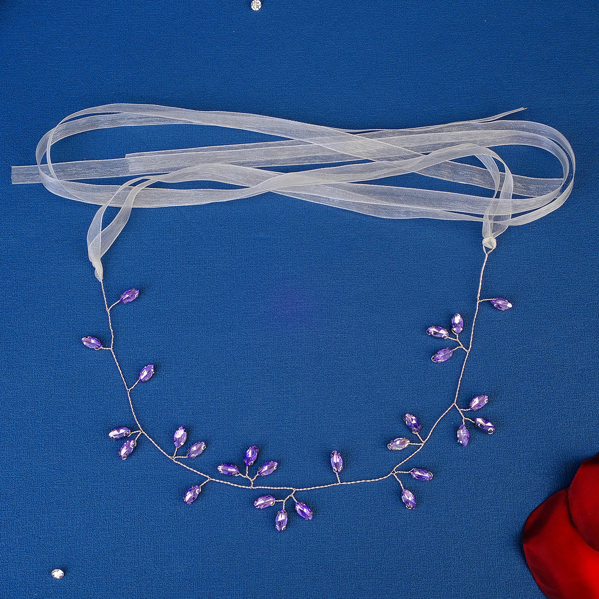 New Chinese-style hair accessory, purple crystal bridal hair band, light luxury and versatile birthday and wedding headwear, handcrafted rhinestone headband for girls details Picture