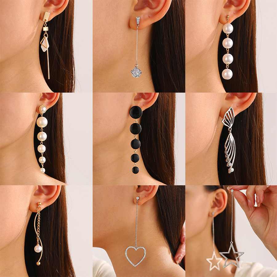 Cross-border best-selling long tassel pearl earrings, women's personality, temperament, creativity, geometric heart-shaped earrings, European and American earrings full figure