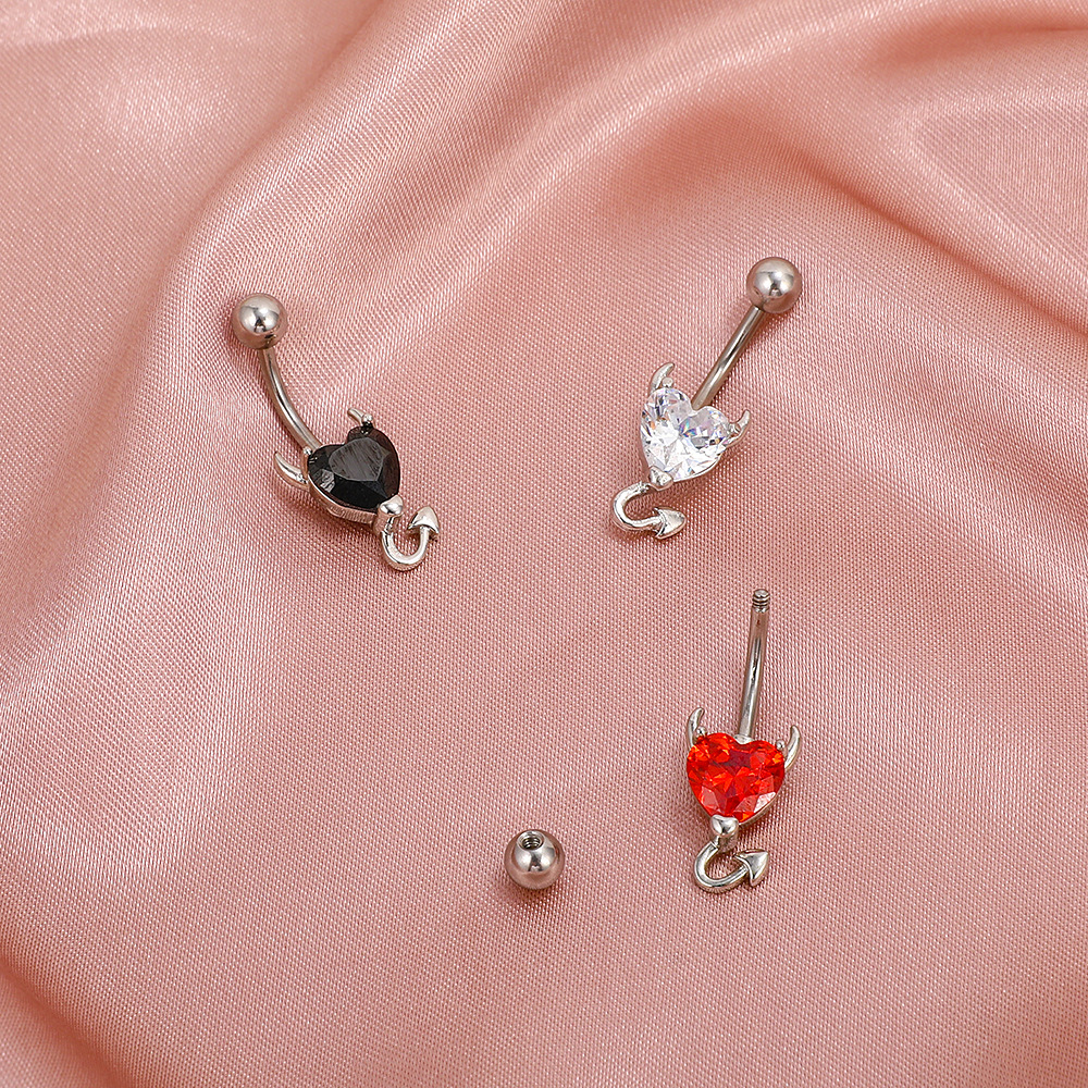 European and American fashion zircon heart-shaped navel ring, Amazon bestseller, simple devil navel nail navel decoration, human piercing accessory details Picture