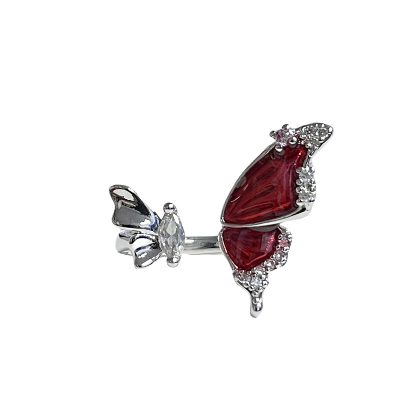 A light luxury sweet and cool style butterfly drip glaze open ring for women on Instagram, a cold style, niche and high-end fashion trend ring Item Picture