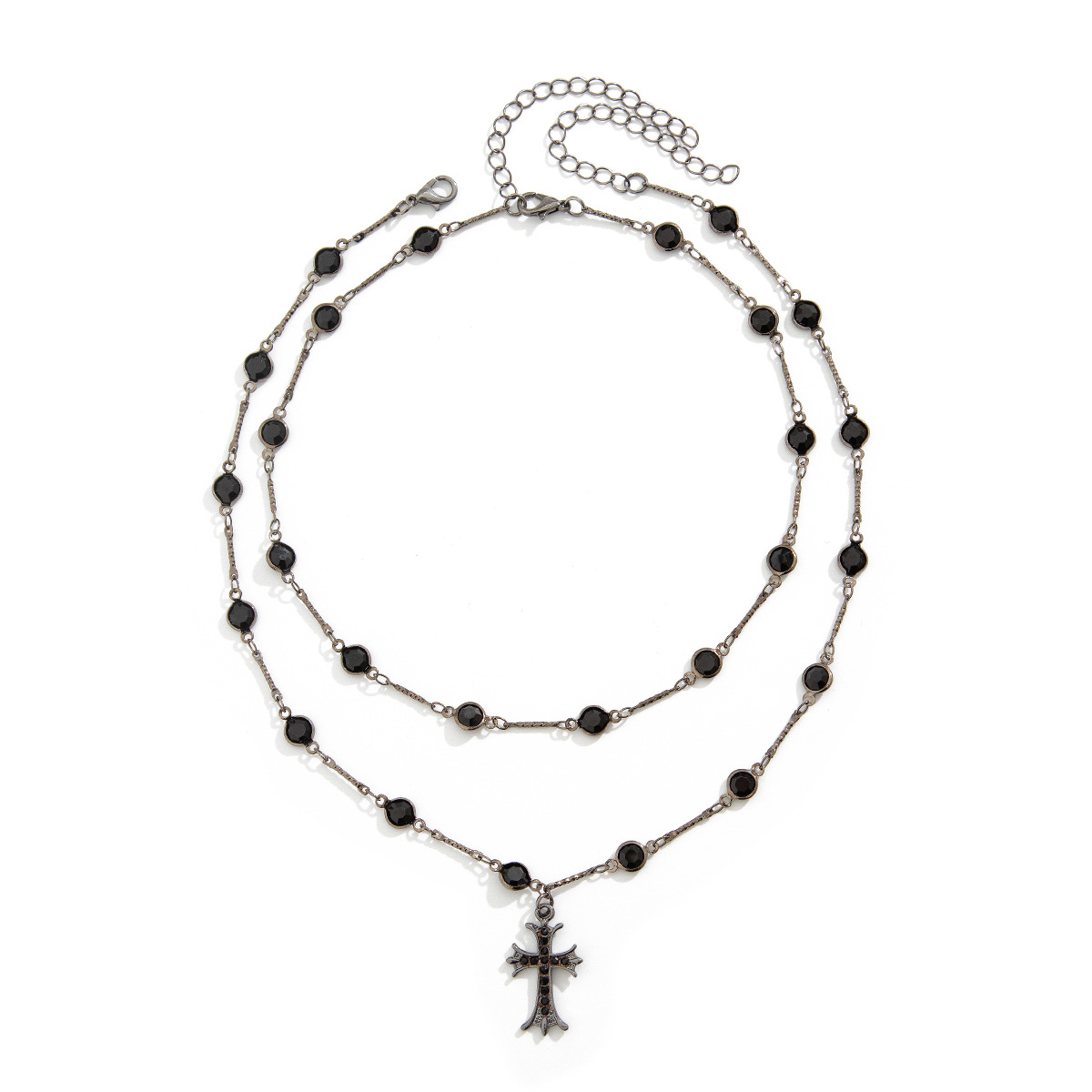 European and American cross-border accessories, dark style cross double-layer necklace, Halloween personalized alloy hot girl collarbone chain Item Picture