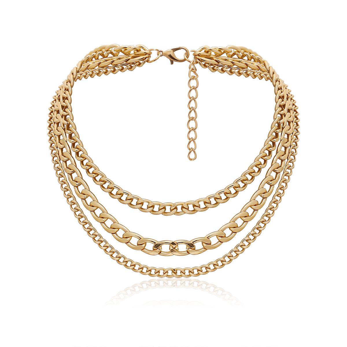 European and American cross-border jewelry mix and match thick and thin chain geometric retro necklaces, simple and individual chain multi-layer tassel necklaces Item Picture