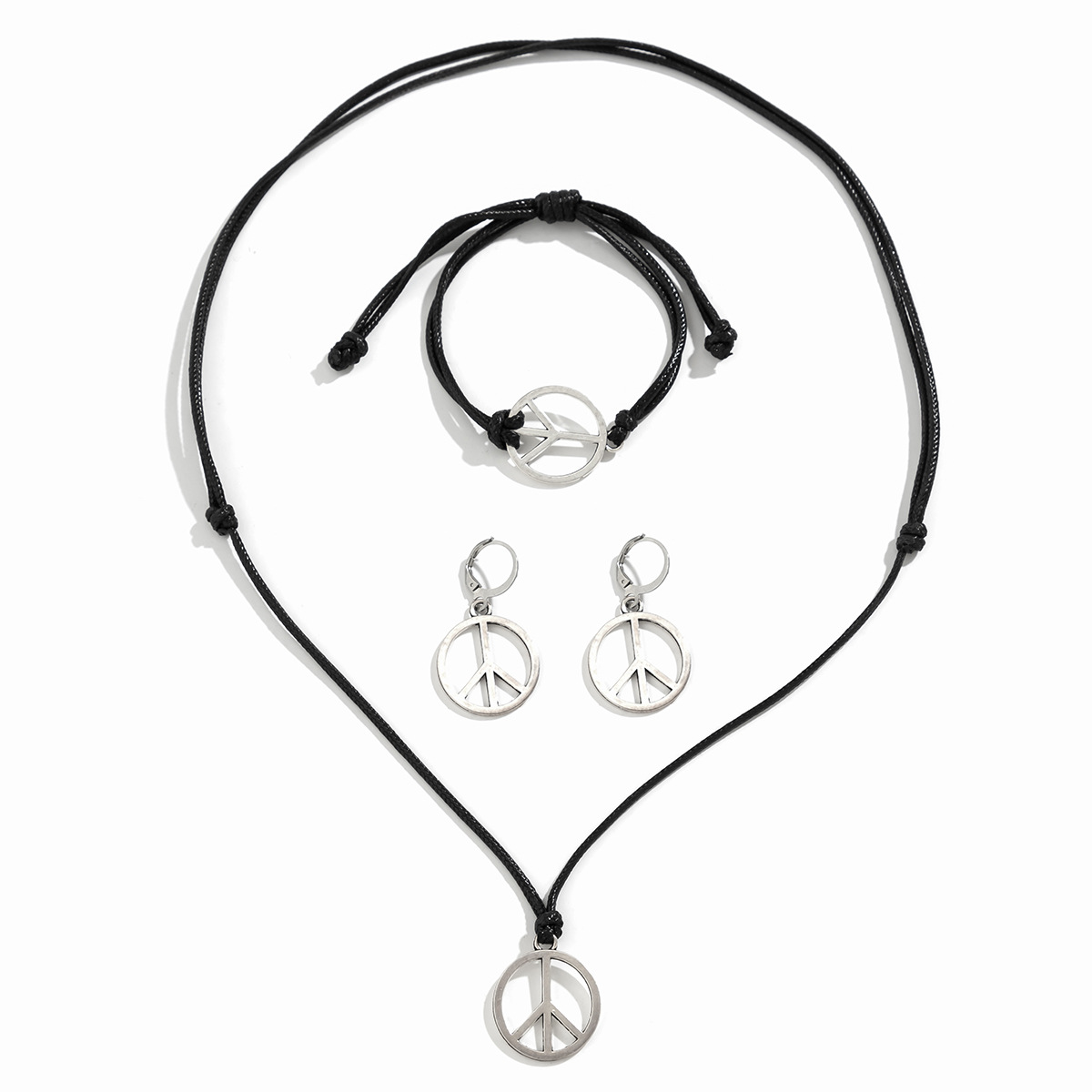 European and American cross-border jewelry five-pointed star pendant woven alloy necklace set, high-end feel and peace symbol collarbone chain Item Picture
