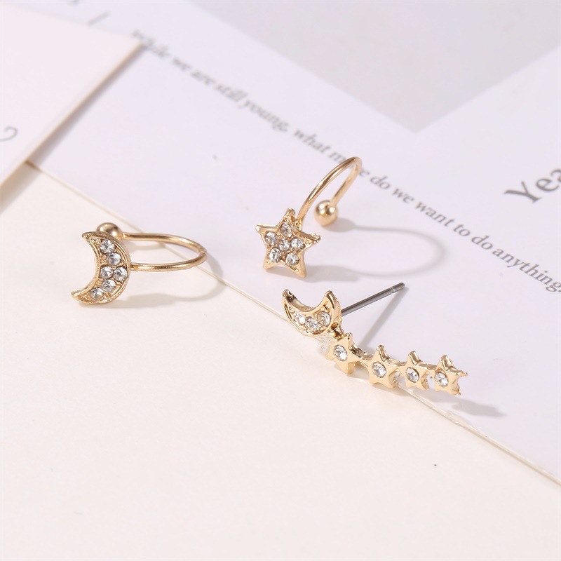 Cross-border bestseller set: no-ear piercing earrings, Full diamond stars and Moon 3-piece set of ear clips, women's cross-border trendy earrings Application Scenario