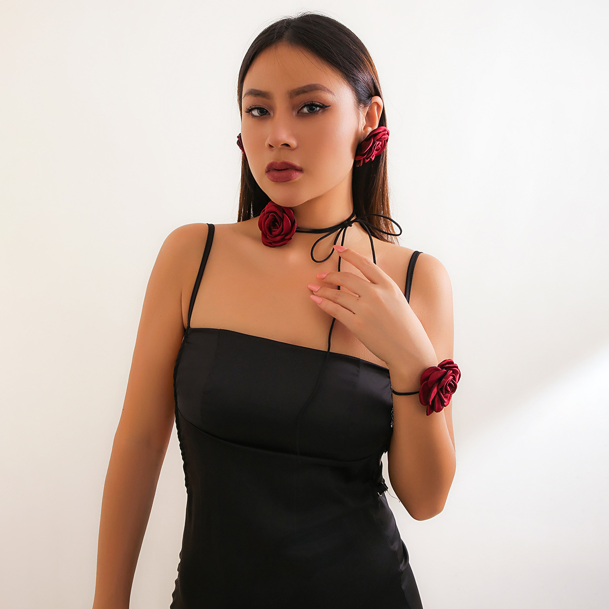 European and American cross-border flower three-dimensional neck strap collar, retro rose choker necklace set, accessory necklace details Picture