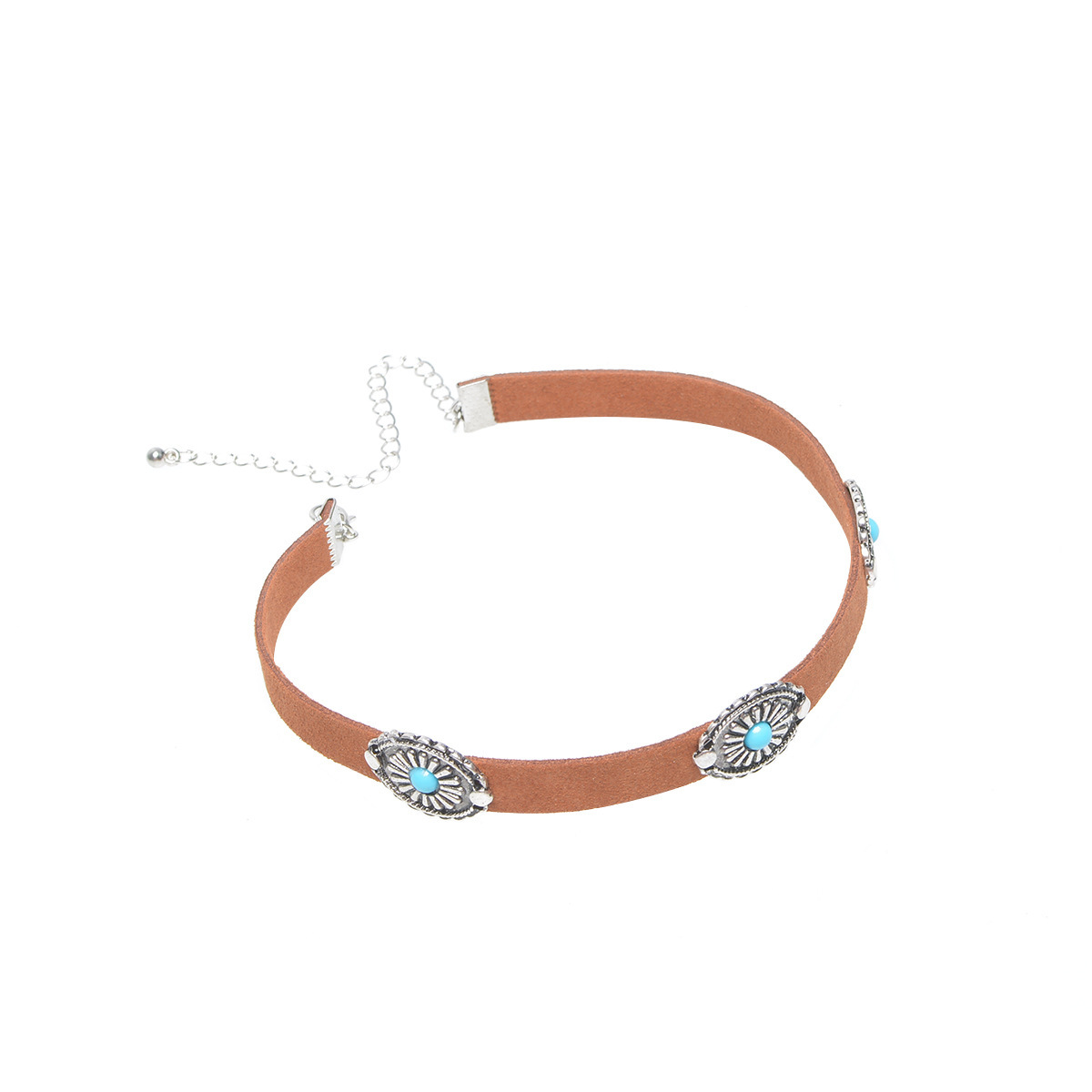 European and American fashion accessories, Bohemian style, retro and simple metal flower plate, turquoise necklace and collar C1711 Application Scenario