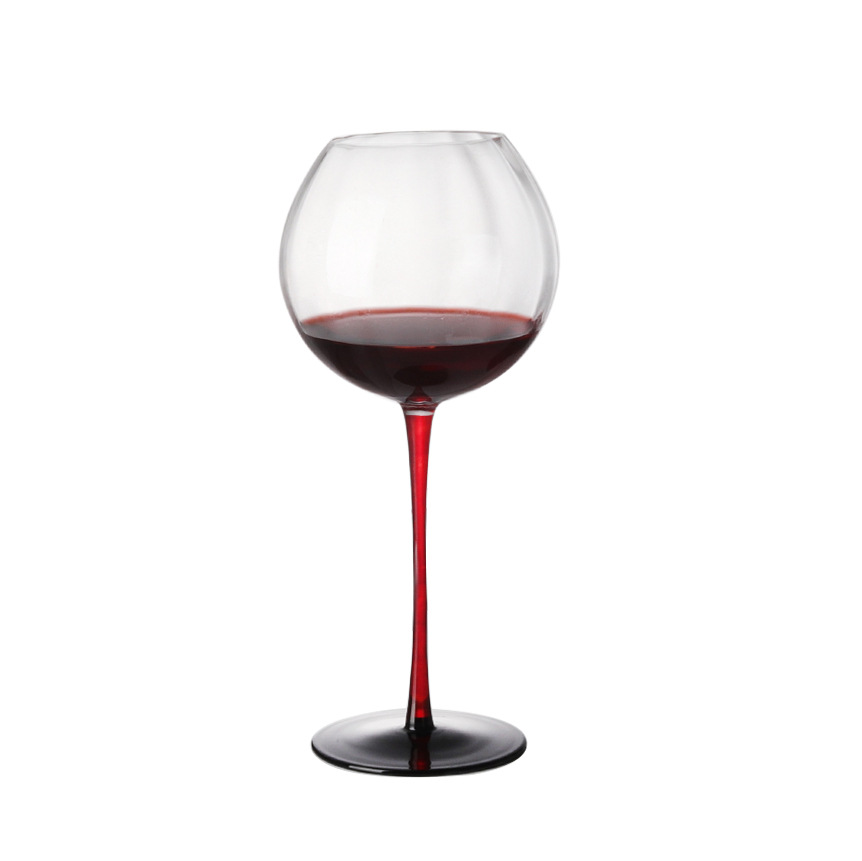 Wholesale of striped red wine glasses, household red upright black bottom glass tall stem glasses, restaurant commercial round wine glasses Item Picture