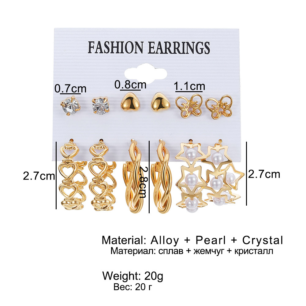 European and American cross-border pearl inlaid butterfly stud earrings, high-end ear rings, retro metal 6-set earrings set for women Application Scenario