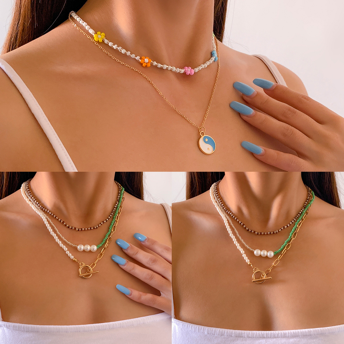 European and American retro color-blocking rice beaded necklace for women, simple Bohemian style hand-woven necklace Application Scenario