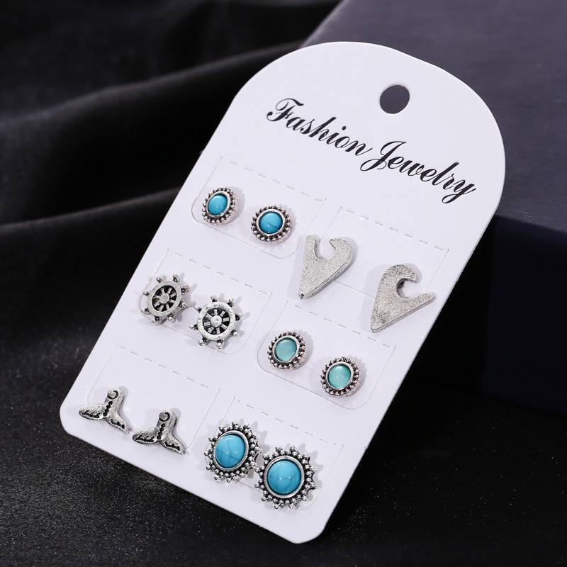 Wholesale of 6 pairs of stud earrings from the Navy Series fishtail rudder Gemstones on AliExpress, a cross-border fashion platform for Europe and America details Picture