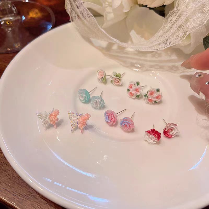 6 pairs of colorful flower-shaped butterfly stud earrings for women, a new bestseller in 2025, exuding a high-end, light luxury and sweet charm Application Scenario