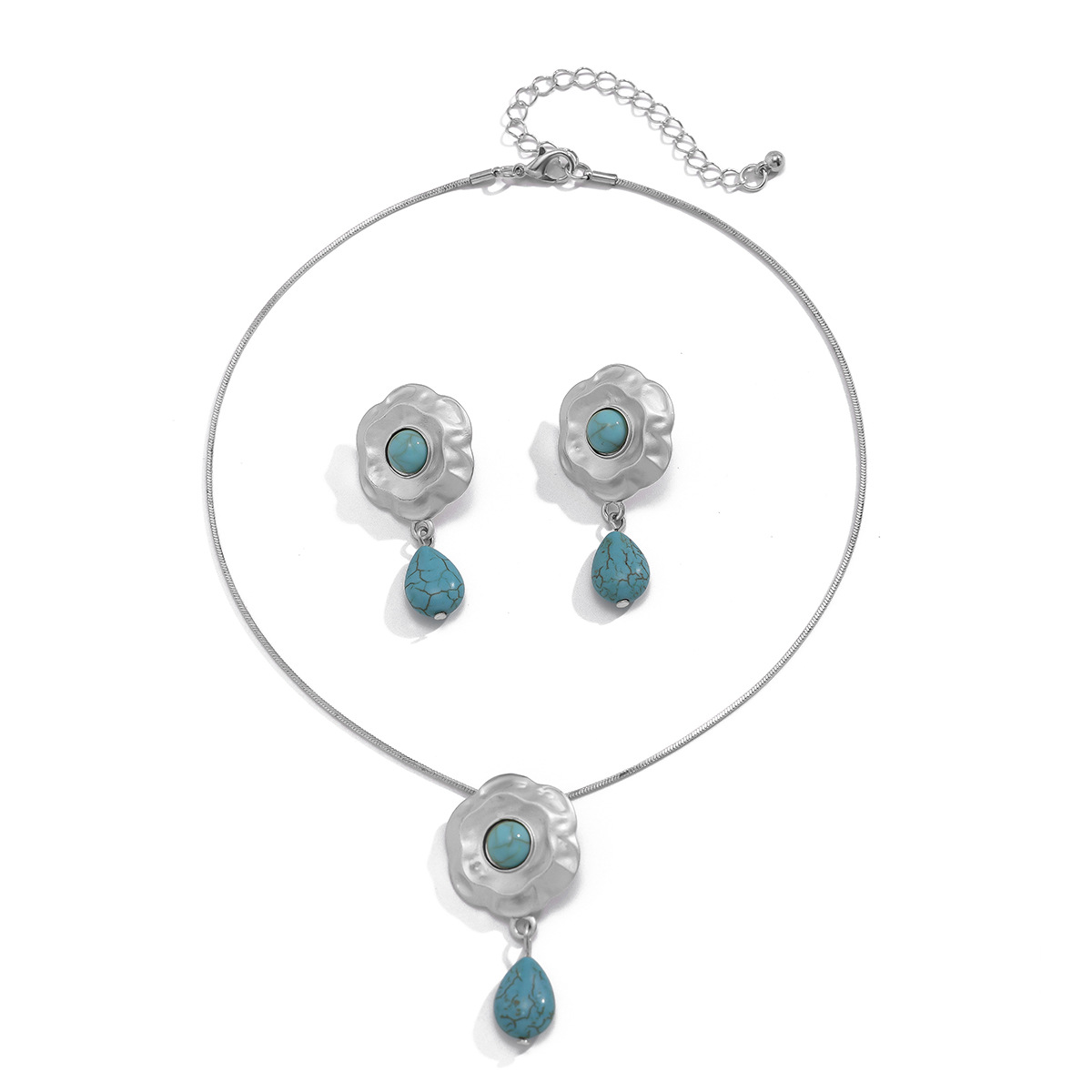 European and American cross-border jewelry fashion multi-layer turquoise imitation necklace set, hexagonal star alloy geometric collarbone chain Item Picture