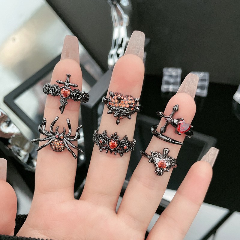 European and American dark taboo rose cross open ring, a niche design for women, with a sense of high-end and personalized texture food ring details Picture