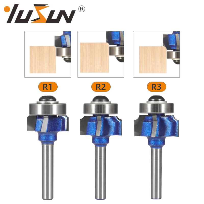 Yusheng professional-grade four-edge rounded corner cutter, edge banding cutter, paint blue woodworking milling cutter, 4-tooth R chamfering arc trimming cutter details Picture