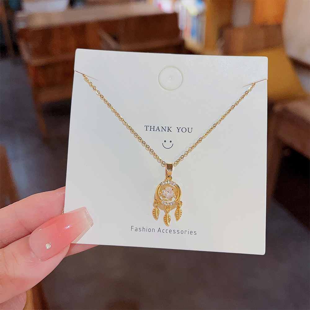 Japanese and Korean light luxury dreamcatcher necklace, women's Instagram niche design, Internet celebrity personality diamond-encrusted necklace, best-selling accessory wholesale Specification drawing