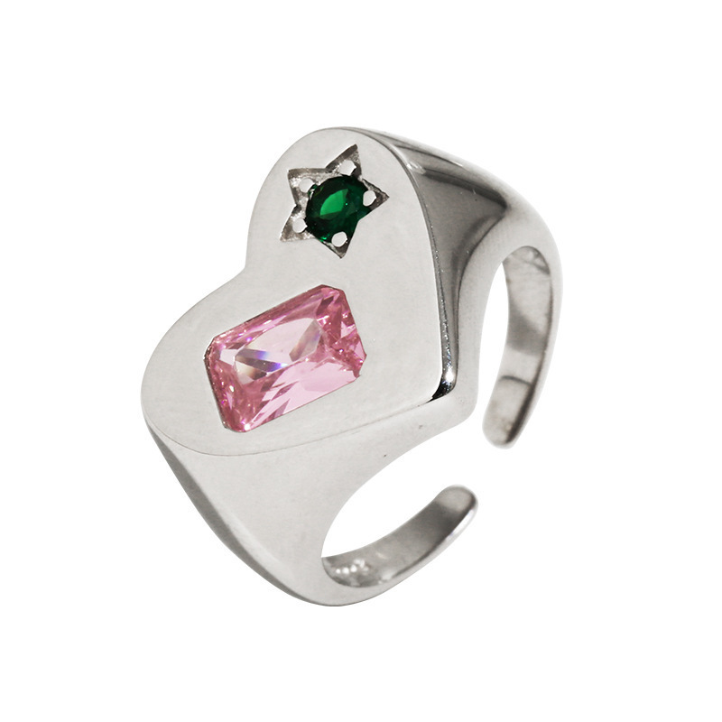 A zircon open-top star-shaped heart ring from Dongdaemun, South Korea, is designed in a cold and unique style for women, with a touch of light luxury Item Picture
