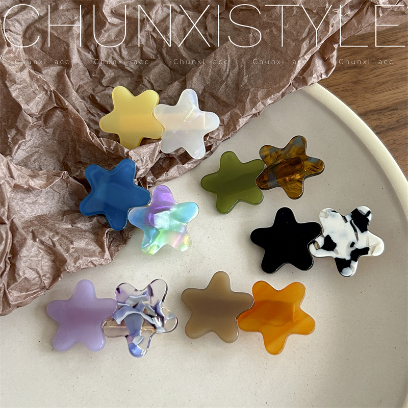 Star Acetic acid five-pointed star hairpin for women, side, internet-famous style, bangs for women's forehead, simple small hairpin headwear details Picture