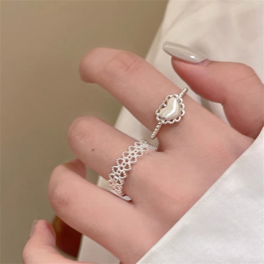 Lace heart-shaped ring for women, 925 sterling silver, light luxury, niche and high-end style index finger ring, versatile and elegant, open ring trend details Picture