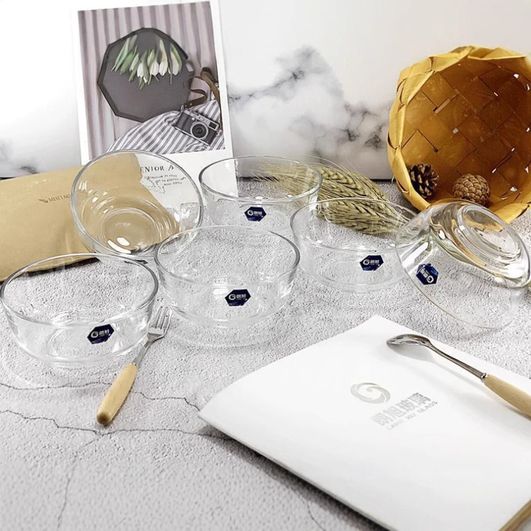 Langxu Crystal Glass Modern Transparent Creative Household instant Noodle Bowl with Lid Large Nordic fruit salad Bowl set full figure