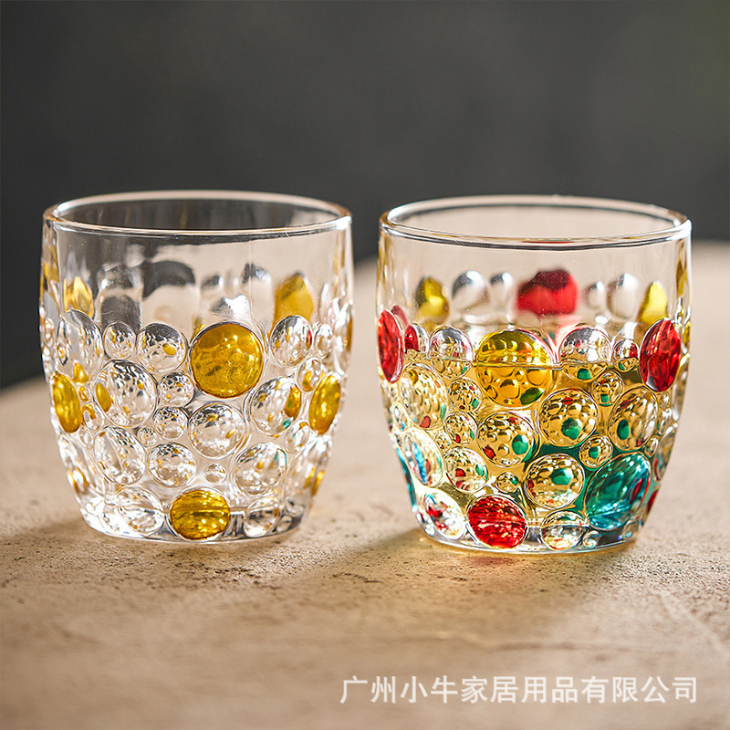 European-style hand-painted polka dot glass cups with high appearance standards, beaded and painted glass cups, household foreign wine glasses, whisky glasses, bar cups full figure